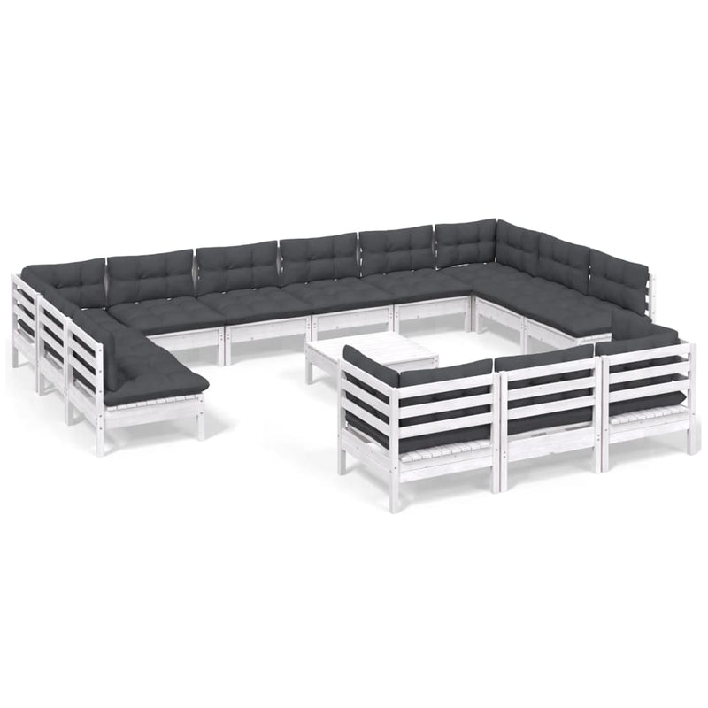 14 Piece Garden Lounge Set with Cushions White Pinewood Payday Deals