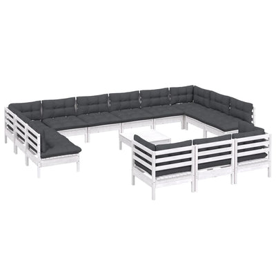 14 Piece Garden Lounge Set with Cushions White Pinewood Payday Deals