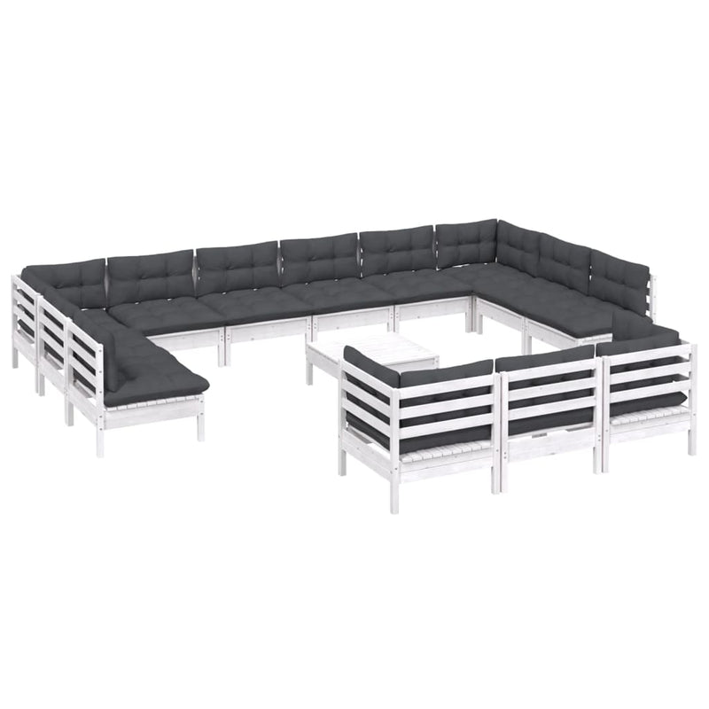 14 Piece Garden Lounge Set with Cushions White Pinewood Payday Deals