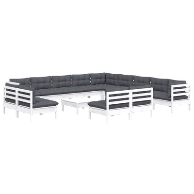 14 Piece Garden Lounge Set with Cushions White Solid Pinewood Payday Deals