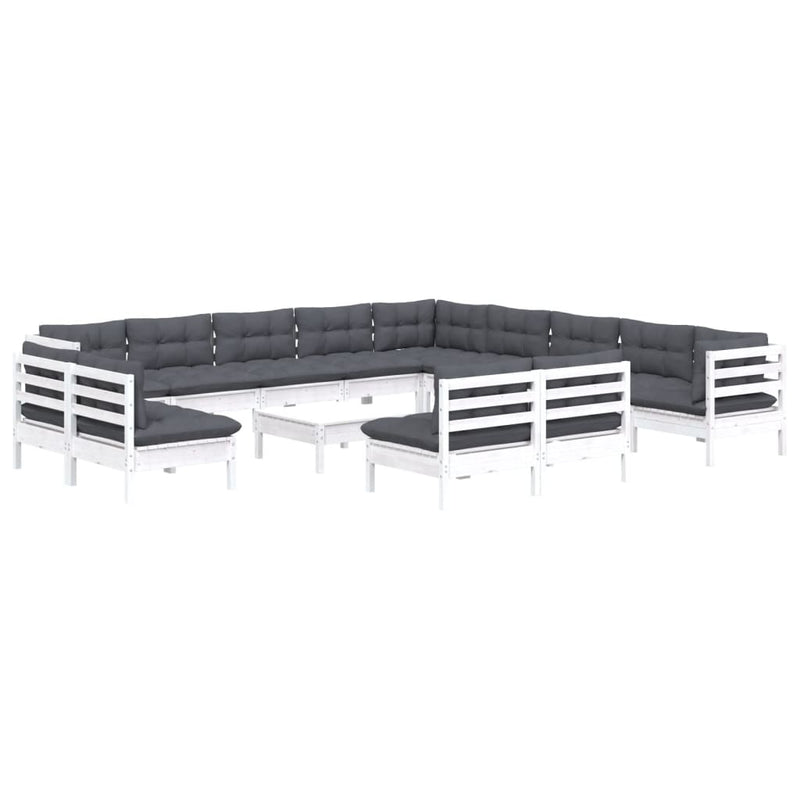 14 Piece Garden Lounge Set with Cushions White Solid Pinewood Payday Deals