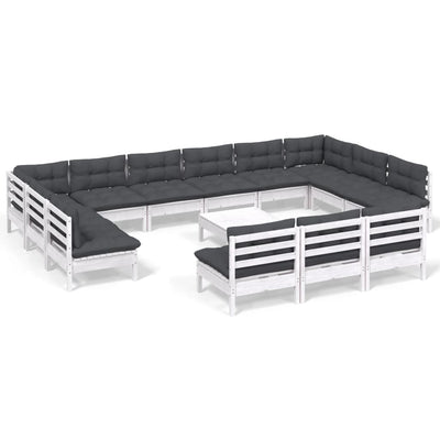 14 Piece Garden Lounge Set with Cushions White Solid Pinewood Payday Deals