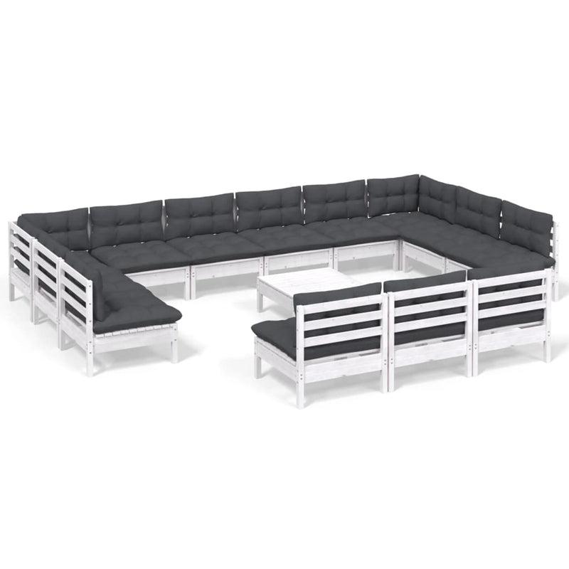 14 Piece Garden Lounge Set with Cushions White Solid Pinewood Payday Deals