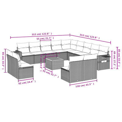 14 Piece Garden Sofa Set with Cushions Beige Poly Rattan Payday Deals