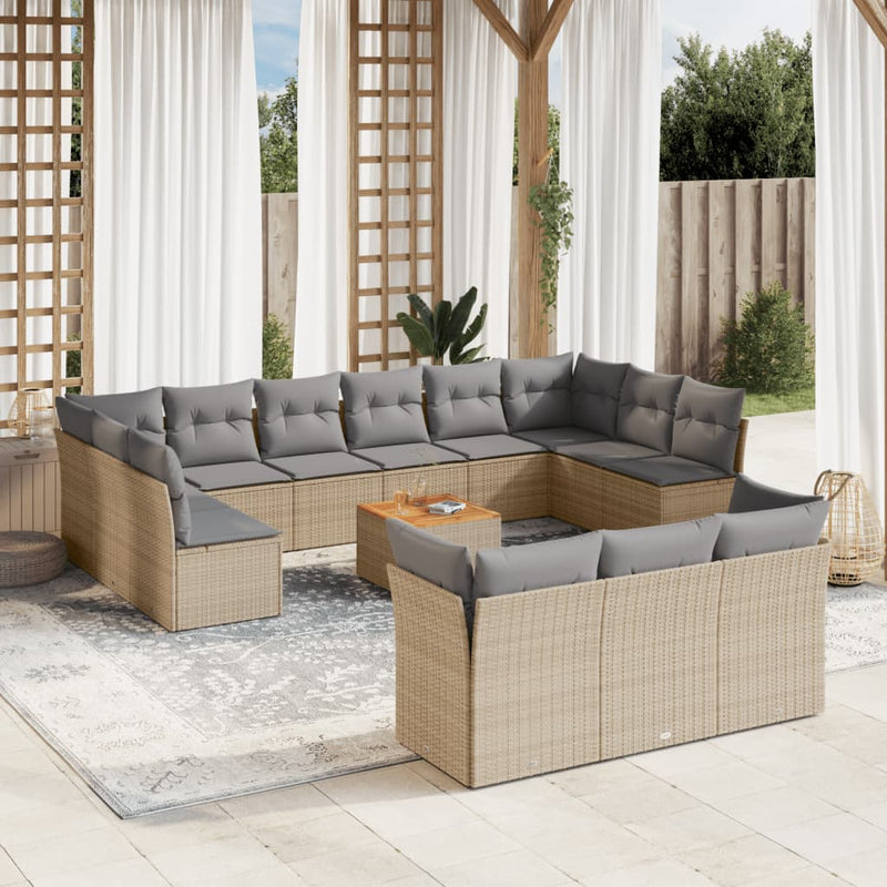 14 Piece Garden Sofa Set with Cushions Beige Poly Rattan Payday Deals