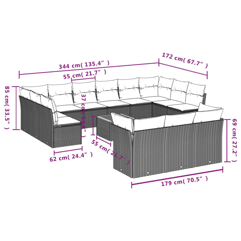 14 Piece Garden Sofa Set with Cushions Beige Poly Rattan Payday Deals