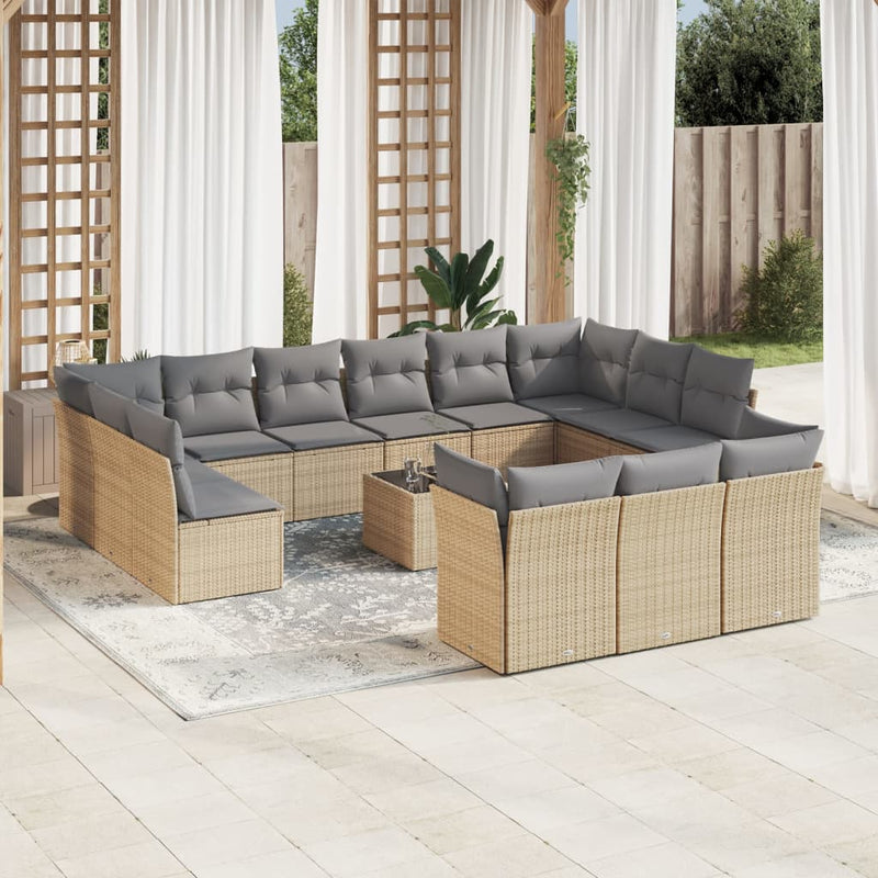 14 Piece Garden Sofa Set with Cushions Beige Poly Rattan Payday Deals