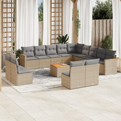 14 Piece Garden Sofa Set with Cushions Beige Poly Rattan