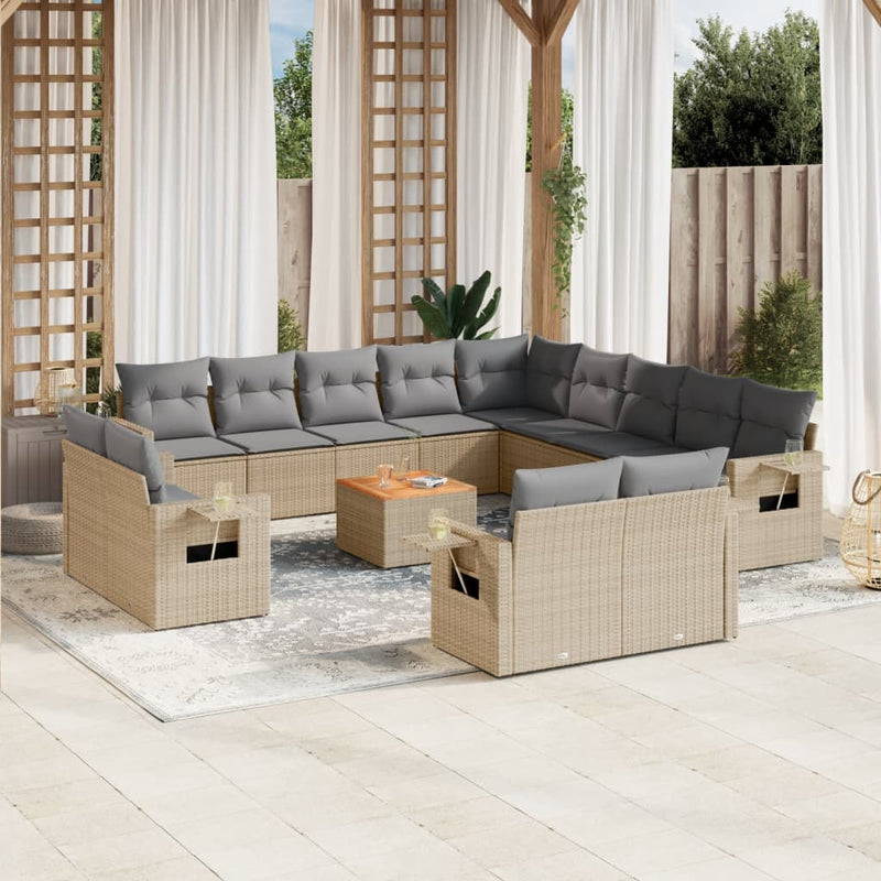 14 Piece Garden Sofa Set with Cushions Beige Poly Rattan Payday Deals