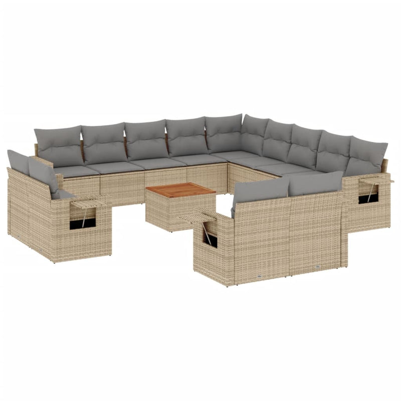 14 Piece Garden Sofa Set with Cushions Beige Poly Rattan Payday Deals