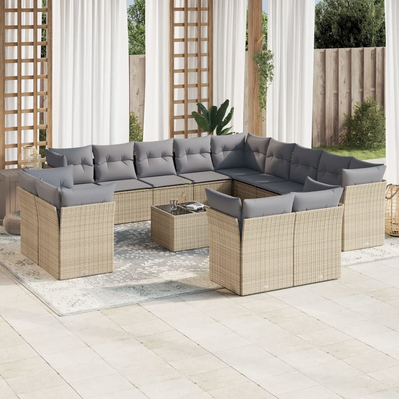 14 Piece Garden Sofa Set with Cushions Beige Poly Rattan Payday Deals