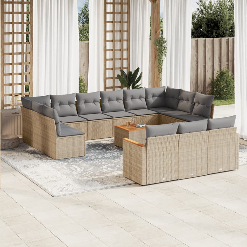 14 Piece Garden Sofa Set with Cushions Beige Poly Rattan Payday Deals