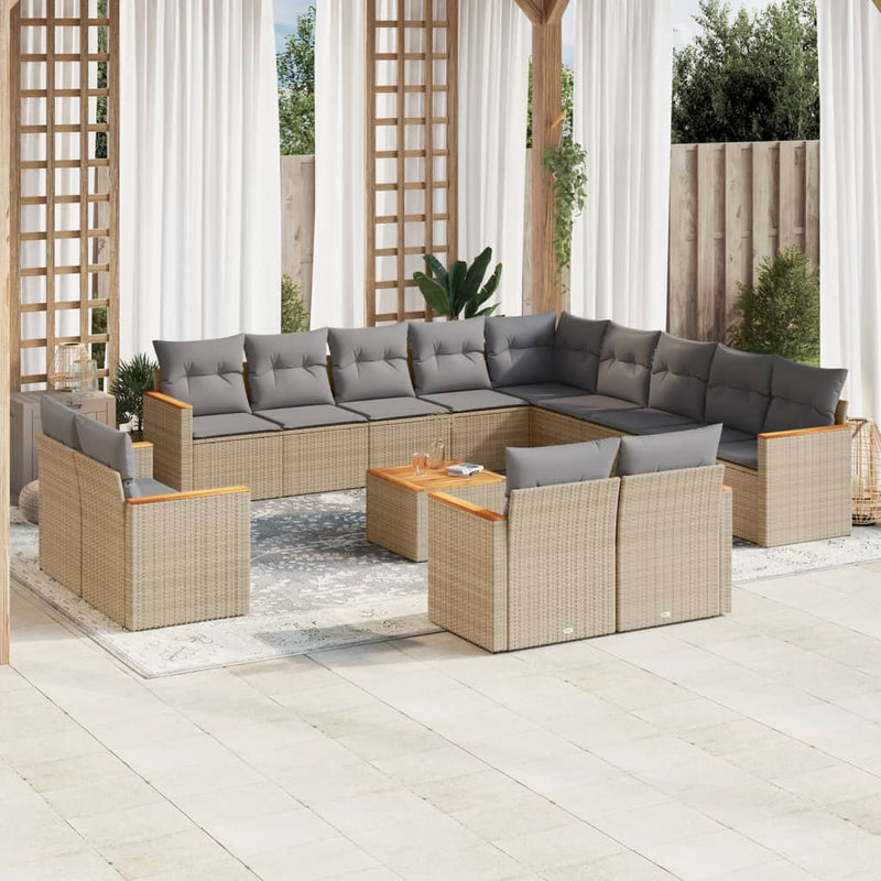 14 Piece Garden Sofa Set with Cushions Beige Poly Rattan Payday Deals