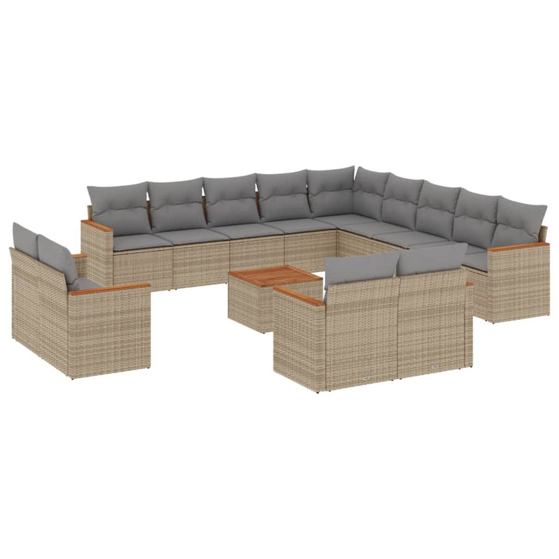 14 Piece Garden Sofa Set with Cushions Beige Poly Rattan Payday Deals