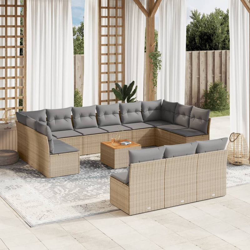 14 Piece Garden Sofa Set with Cushions Beige Poly Rattan Payday Deals