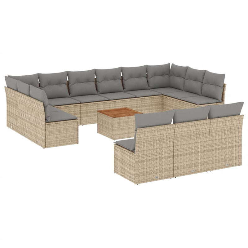 14 Piece Garden Sofa Set with Cushions Beige Poly Rattan Payday Deals