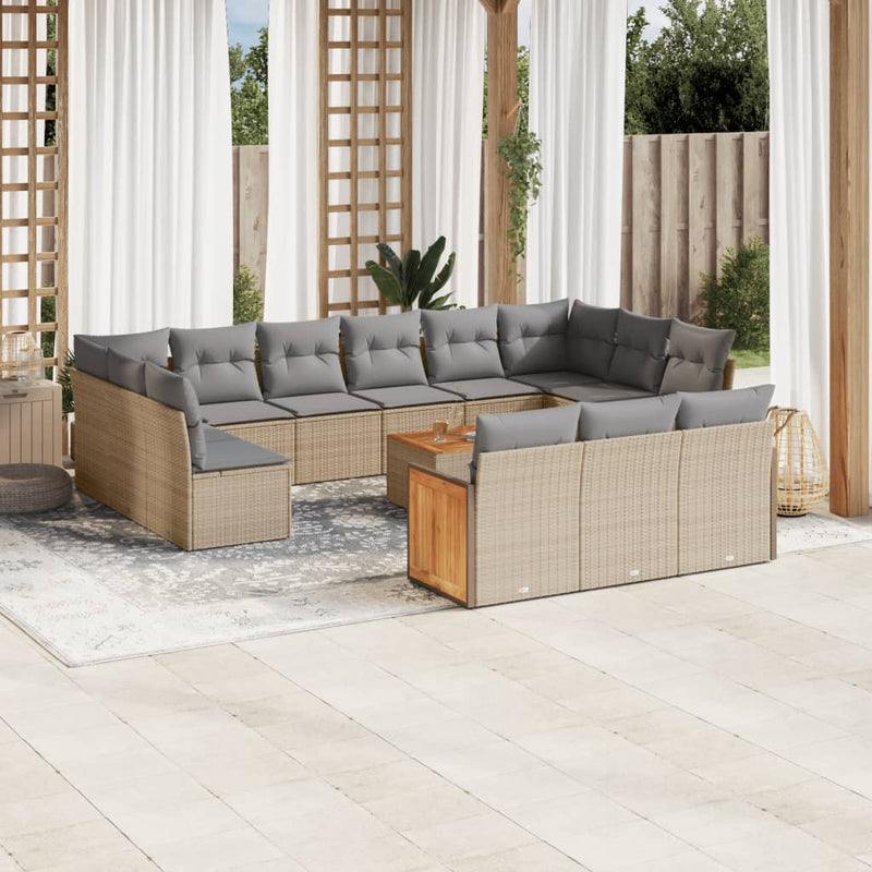 14 Piece Garden Sofa Set with Cushions Beige Poly Rattan Payday Deals