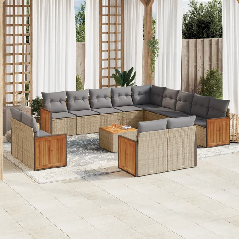 14 Piece Garden Sofa Set with Cushions Beige Poly Rattan Payday Deals