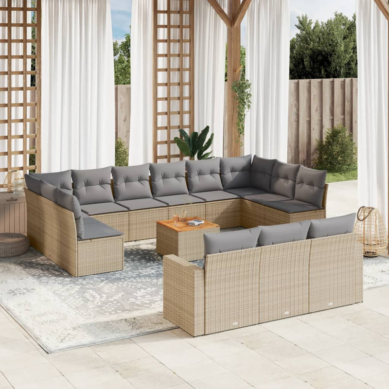 14 Piece Garden Sofa Set with Cushions Beige Poly Rattan Payday Deals