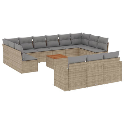 14 Piece Garden Sofa Set with Cushions Beige Poly Rattan Payday Deals