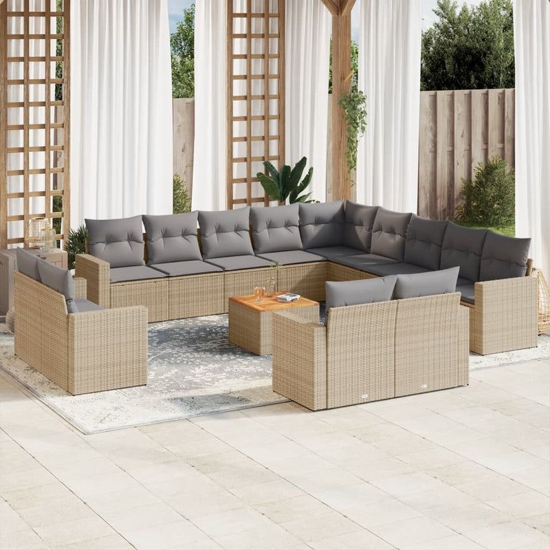 14 Piece Garden Sofa Set with Cushions Beige Poly Rattan Payday Deals