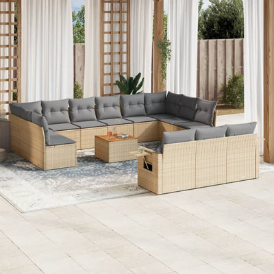 14 Piece Garden Sofa Set with Cushions Beige Poly Rattan