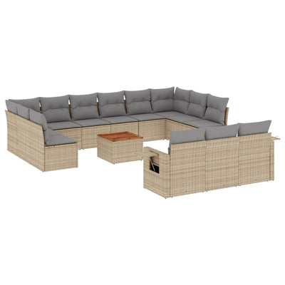 14 Piece Garden Sofa Set with Cushions Beige Poly Rattan Payday Deals