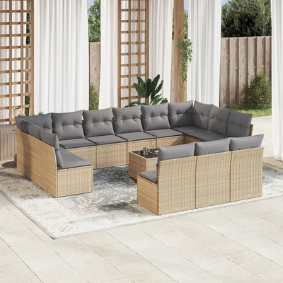 14 Piece Garden Sofa Set with Cushions Beige Poly Rattan