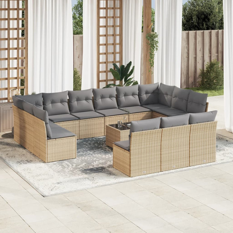 14 Piece Garden Sofa Set with Cushions Beige Poly Rattan Payday Deals