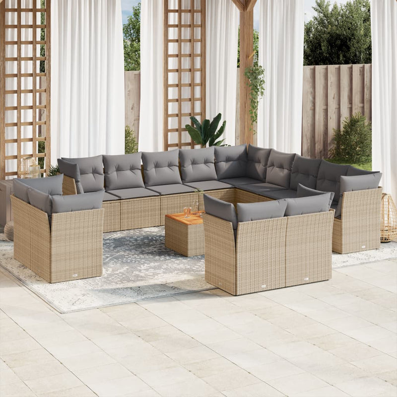 14 Piece Garden Sofa Set with Cushions Beige Poly Rattan Payday Deals