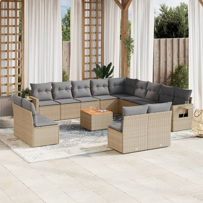 14 Piece Garden Sofa Set with Cushions Beige Poly Rattan