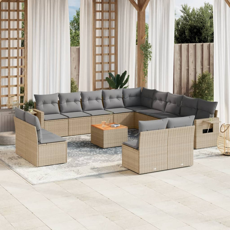 14 Piece Garden Sofa Set with Cushions Beige Poly Rattan Payday Deals