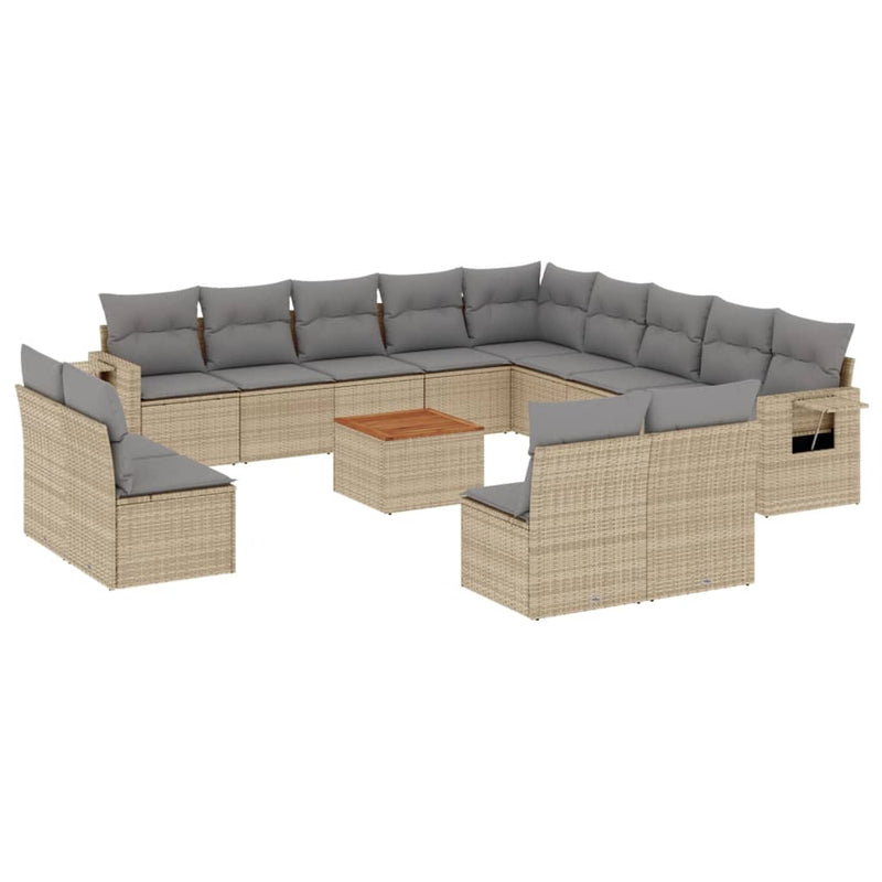 14 Piece Garden Sofa Set with Cushions Beige Poly Rattan Payday Deals