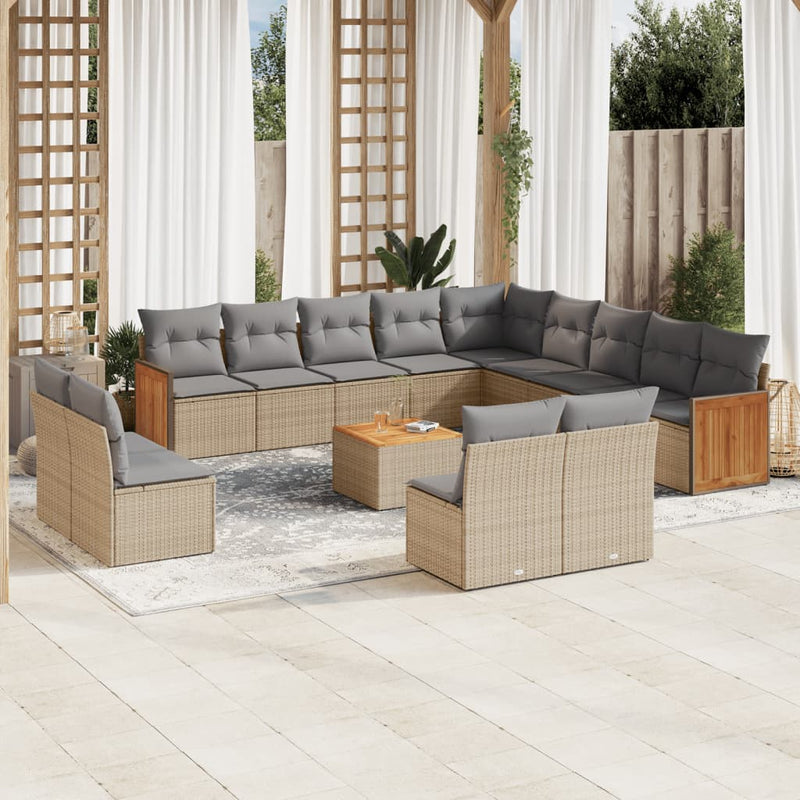 14 Piece Garden Sofa Set with Cushions Beige Poly Rattan Payday Deals