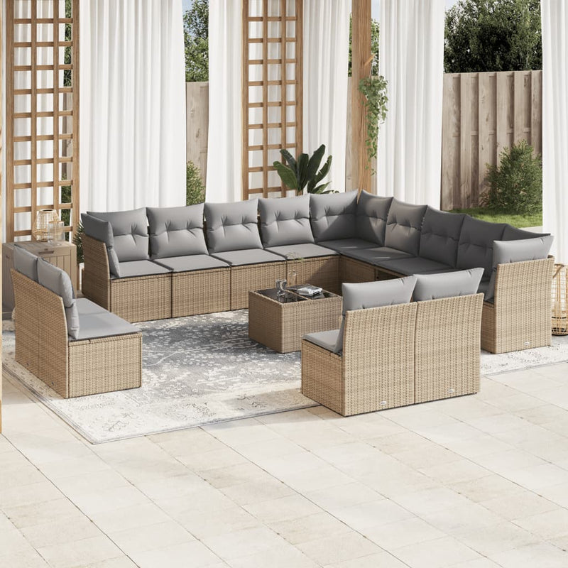 14 Piece Garden Sofa Set with Cushions Beige Poly Rattan Payday Deals