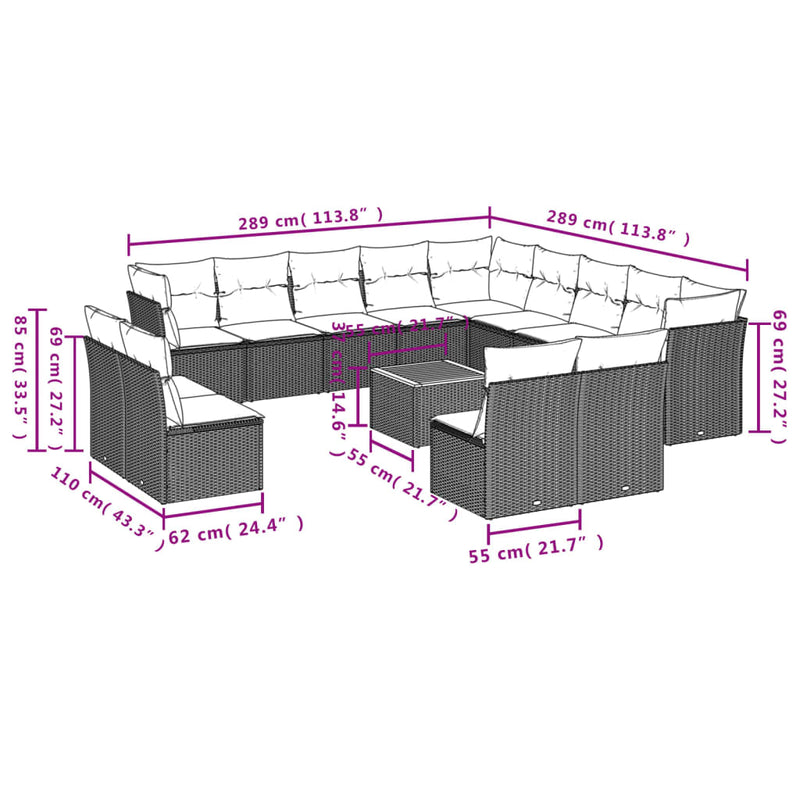 14 Piece Garden Sofa Set with Cushions Black Poly Rattan Payday Deals