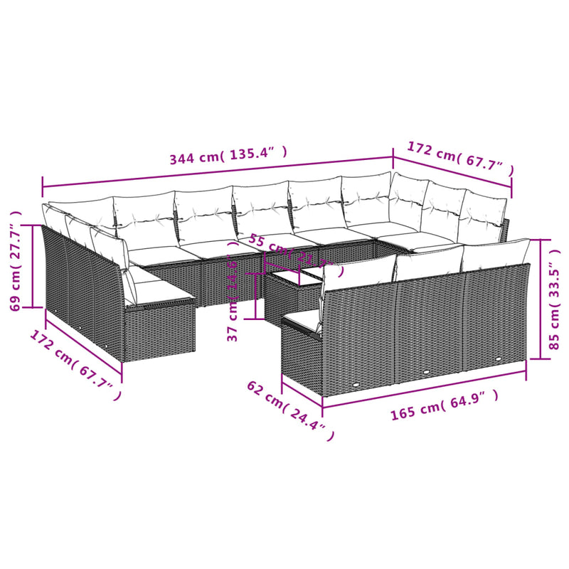 14 Piece Garden Sofa Set with Cushions Black Poly Rattan Payday Deals