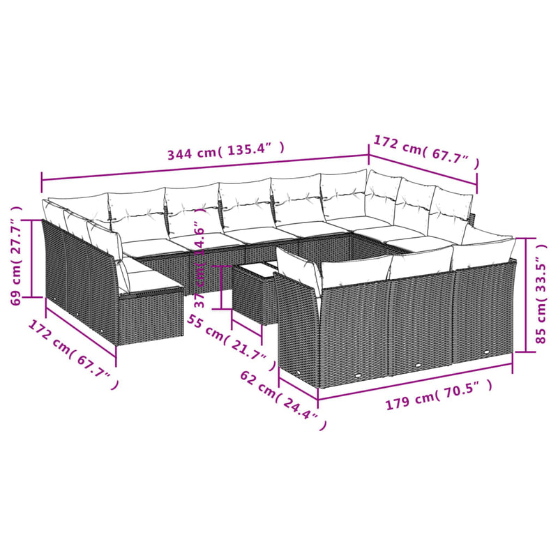 14 Piece Garden Sofa Set with Cushions Black Poly Rattan Payday Deals