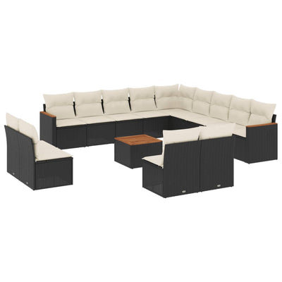 14 Piece Garden Sofa Set with Cushions Black Poly Rattan Payday Deals