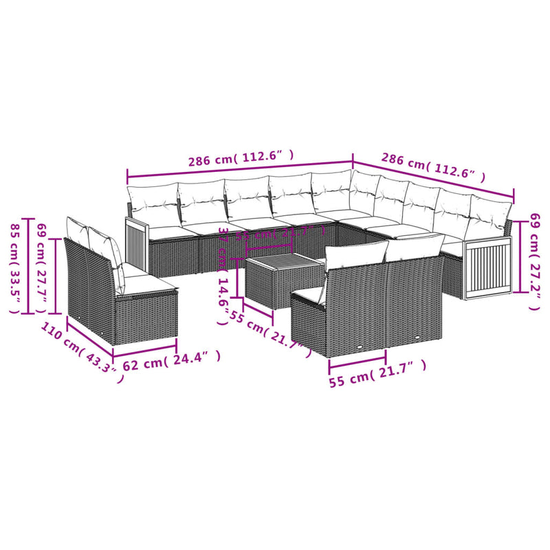 14 Piece Garden Sofa Set with Cushions Black Poly Rattan Payday Deals
