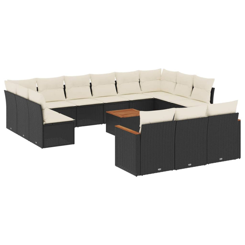14 Piece Garden Sofa Set with Cushions Black Poly Rattan Payday Deals