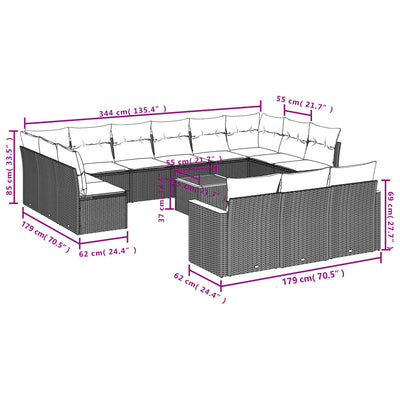 14 Piece Garden Sofa Set with Cushions Black Poly Rattan Payday Deals