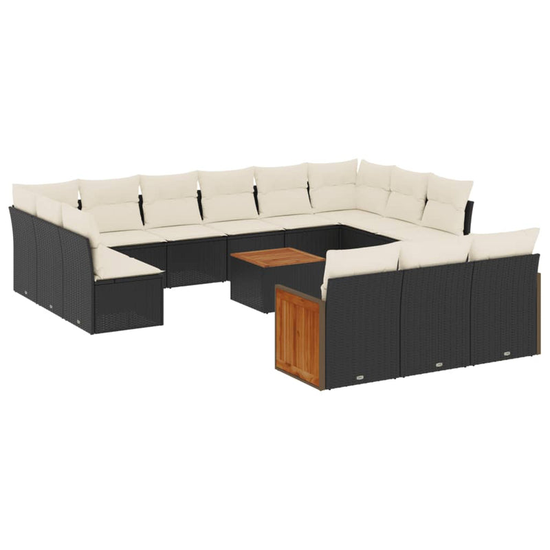 14 Piece Garden Sofa Set with Cushions Black Poly Rattan Payday Deals