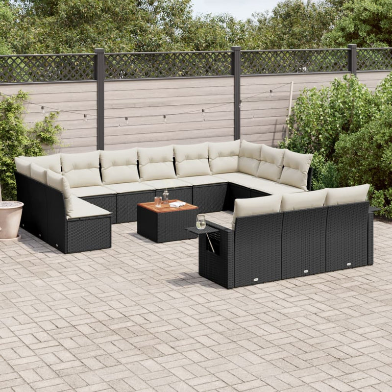14 Piece Garden Sofa Set with Cushions Black Poly Rattan Payday Deals