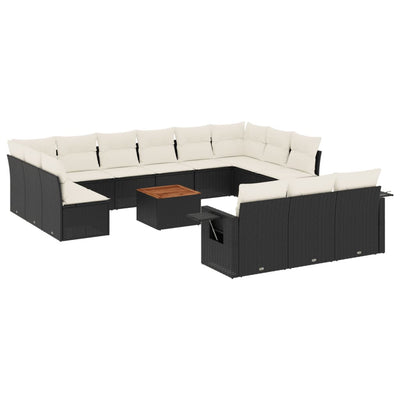 14 Piece Garden Sofa Set with Cushions Black Poly Rattan Payday Deals