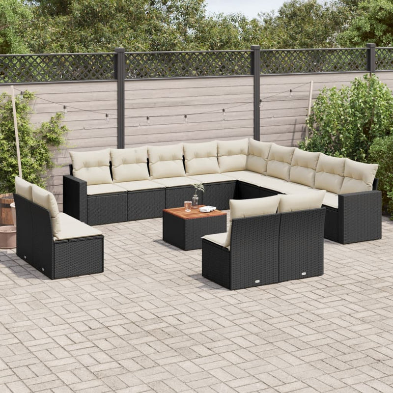 14 Piece Garden Sofa Set with Cushions Black Poly Rattan Payday Deals