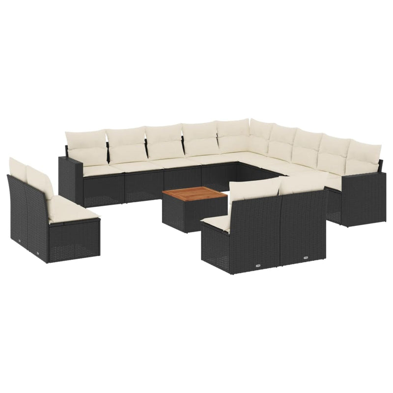 14 Piece Garden Sofa Set with Cushions Black Poly Rattan Payday Deals
