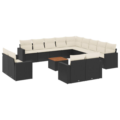 14 Piece Garden Sofa Set with Cushions Black Poly Rattan Payday Deals
