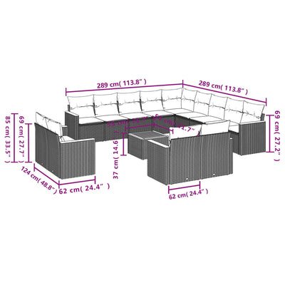 14 Piece Garden Sofa Set with Cushions Black Poly Rattan Payday Deals