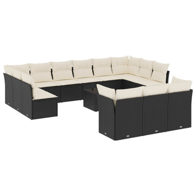 14 Piece Garden Sofa Set with Cushions Black Poly Rattan Payday Deals